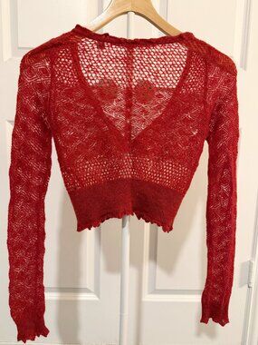 Anthropologie | Red knit lace cardigan by Knitted & Knotted | size XS
